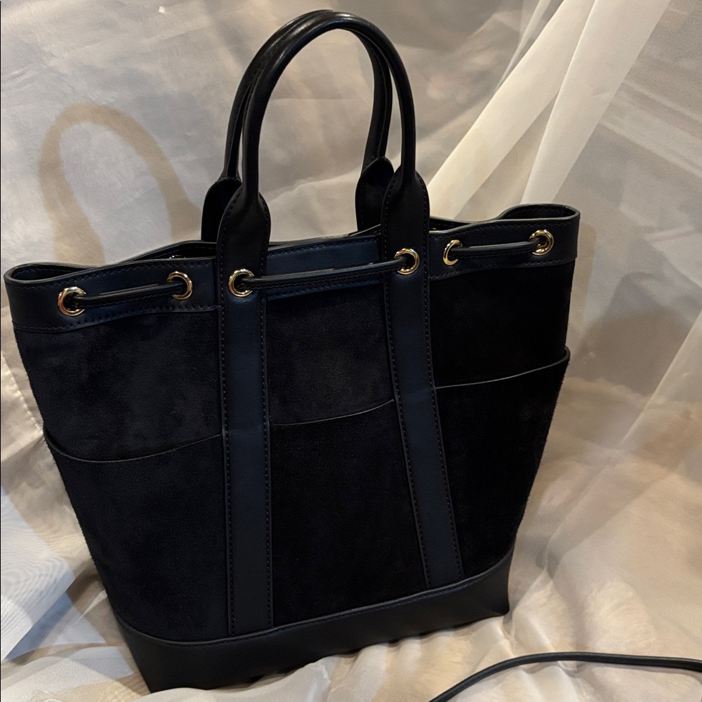 Veronica Beard Goody Suede & Leather 2 Way Bucket Satchel Crossbody Black Bag - Picture 8 of 16